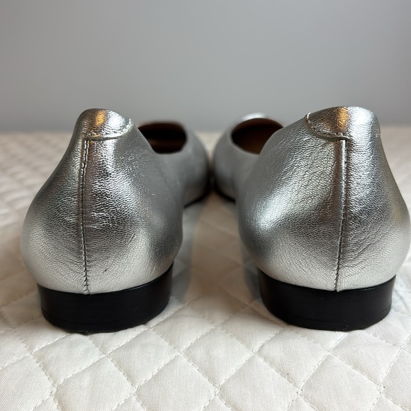 LEWIT METALLIC SILVER BALLERINA FLAT LEATHER Size 41, 10.5 - Picture 3 of 12
